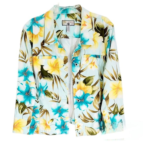 Carribean Joe Womens Multicolor Floral‎ Long Sleeve Button Up Jacket Size 2X - Picture 1 of 8